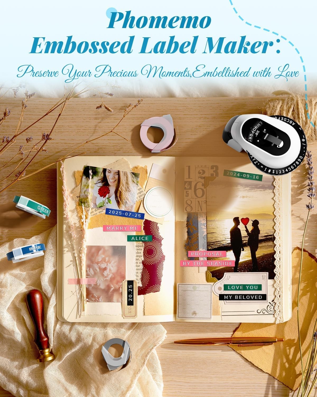 E975 Embossing Label Maker Handheld Label Maker with 6 Tape for Dymo Label Maker