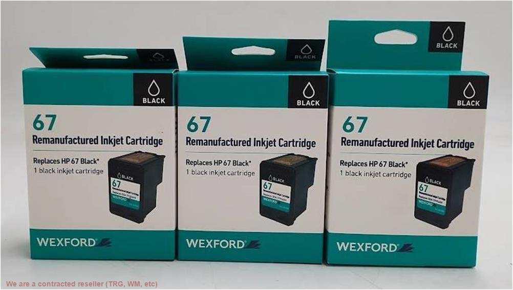 LOT OF 3 Wexford 67 Remanufacture Inkjet Cartridges Replaces HP 67 *Black* E15D