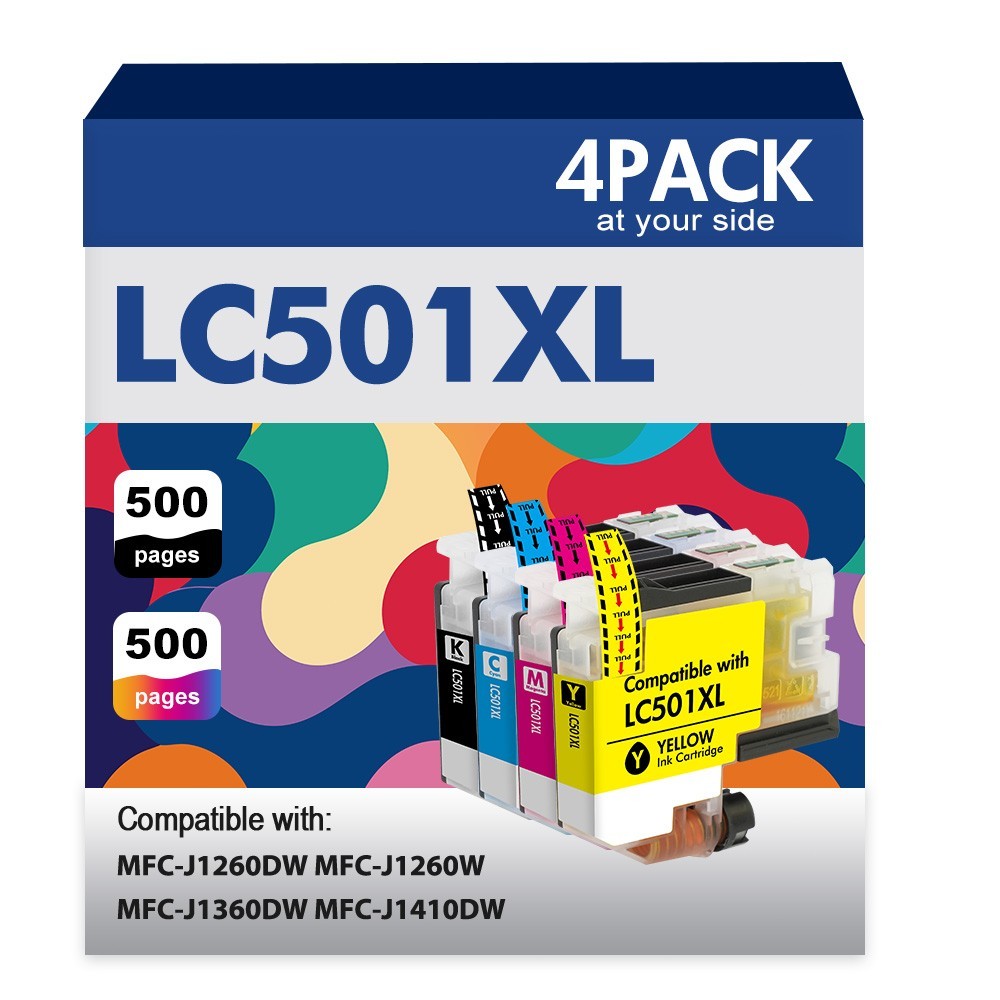 4-pk LC501XL Ink Cartridges for Brother MFC-J1260DW MFC-J1360DW J1410DW LC501 XL