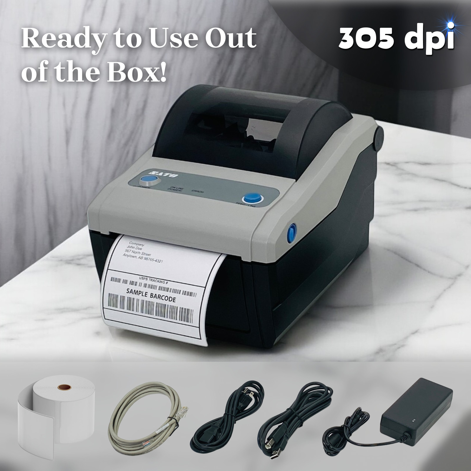 SATO CG412DT Direct Thermal 4×6 Label Printer 300 dpi USB LAN Ready To Use Set