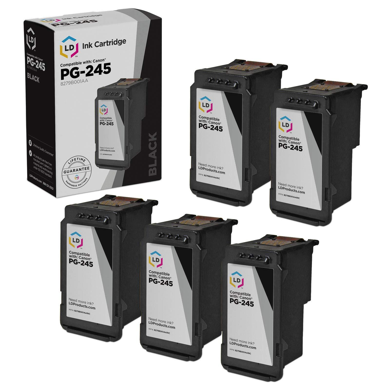 LD Ink Cartridge Replacement for Canon PG-245 8279B001AA (Black, 5-Pack)