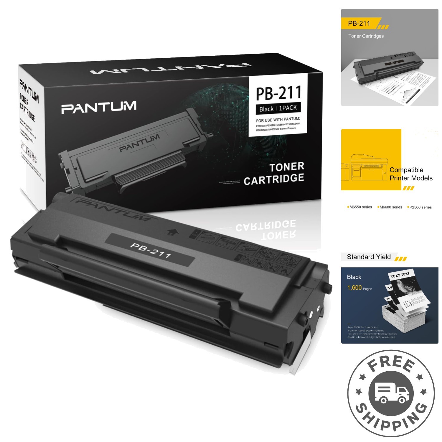PB-211 Black Toner Cartridge for P2500W, P2502W – 1 Pack, 1600 Pages Yield