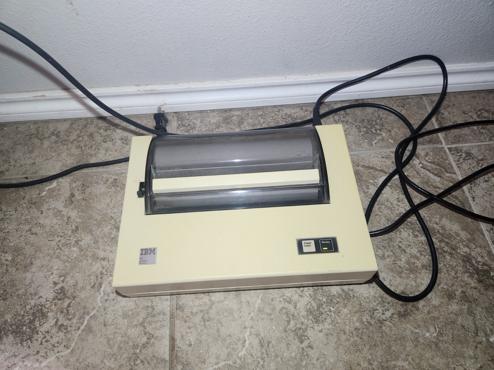 Vintage IBM 5181001 PC Compact Printer with paper, unit powers on