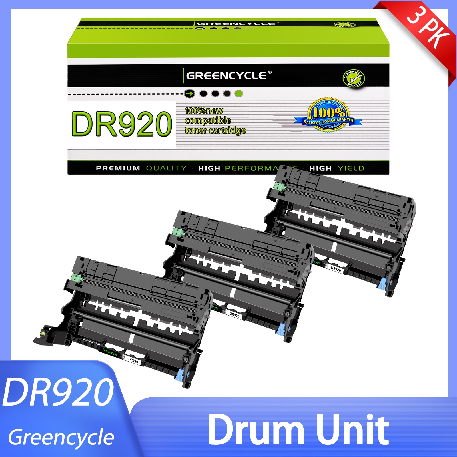 3PK DR920 Black Drum Units for Brother TN920XL HL-L5210DW HL-EX415DW MFC-L5710DW