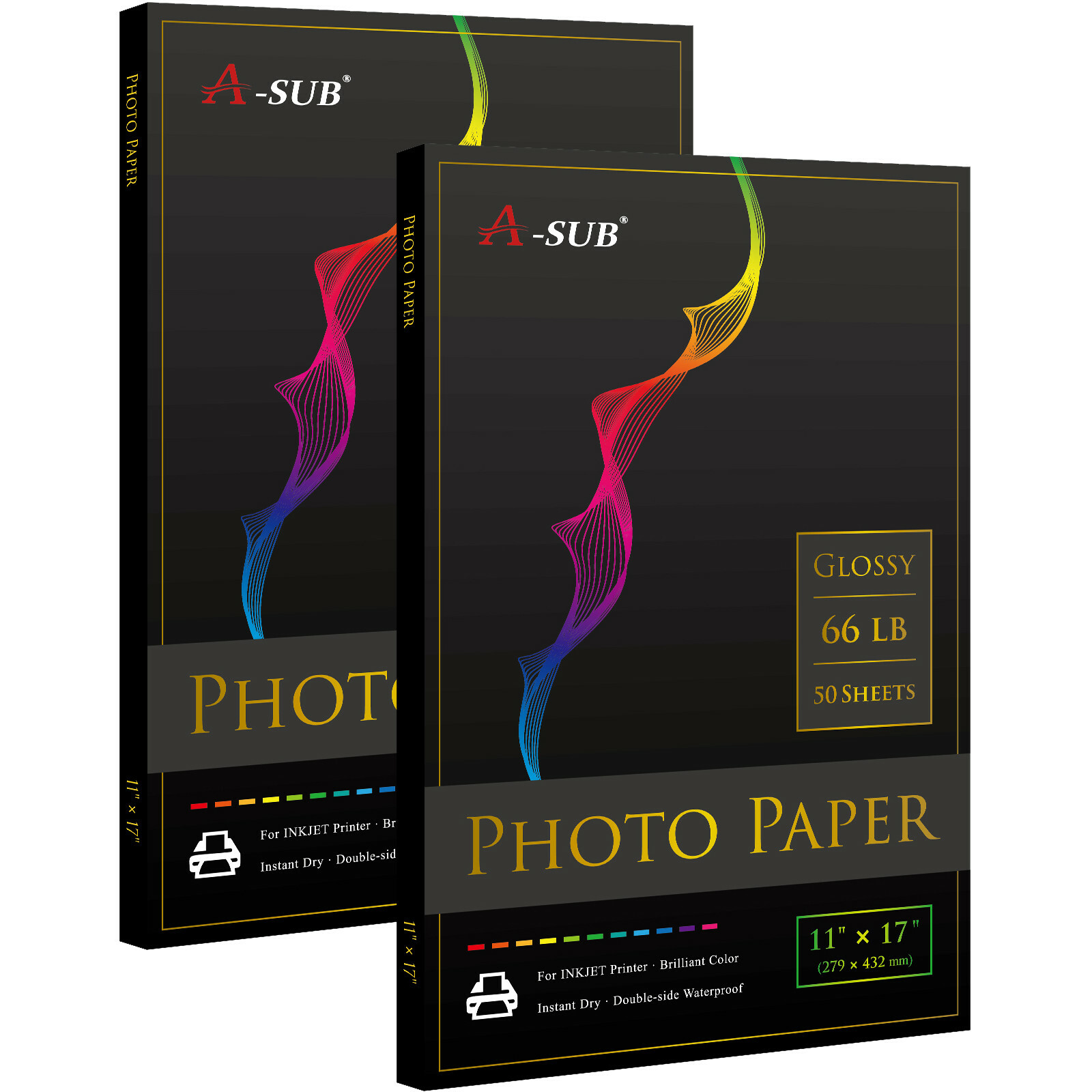100 Sheet A-SUB Photo Paper 11×17 Glossy 66lb 250g RC Inkjet Photo Printer Paper