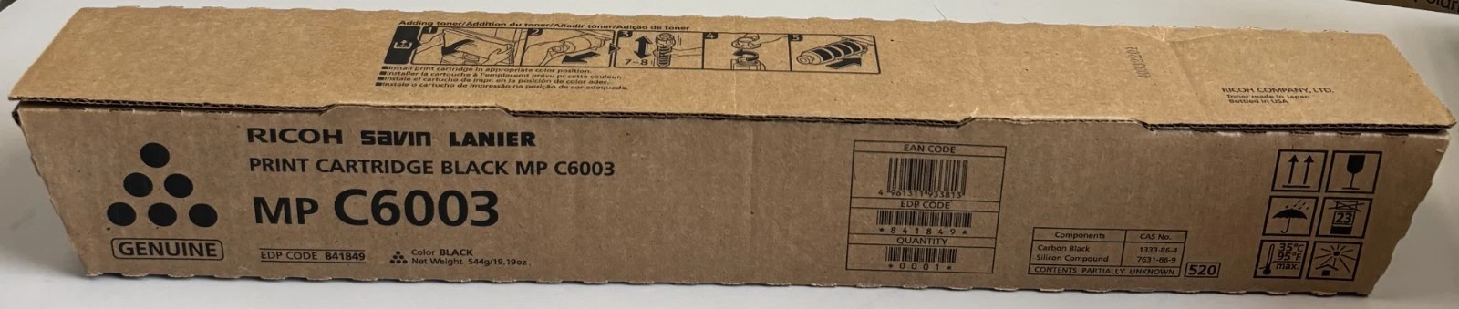 Ricoh Genuine MP C6003 Black Toner Print Cartridge 841849 OEM Original