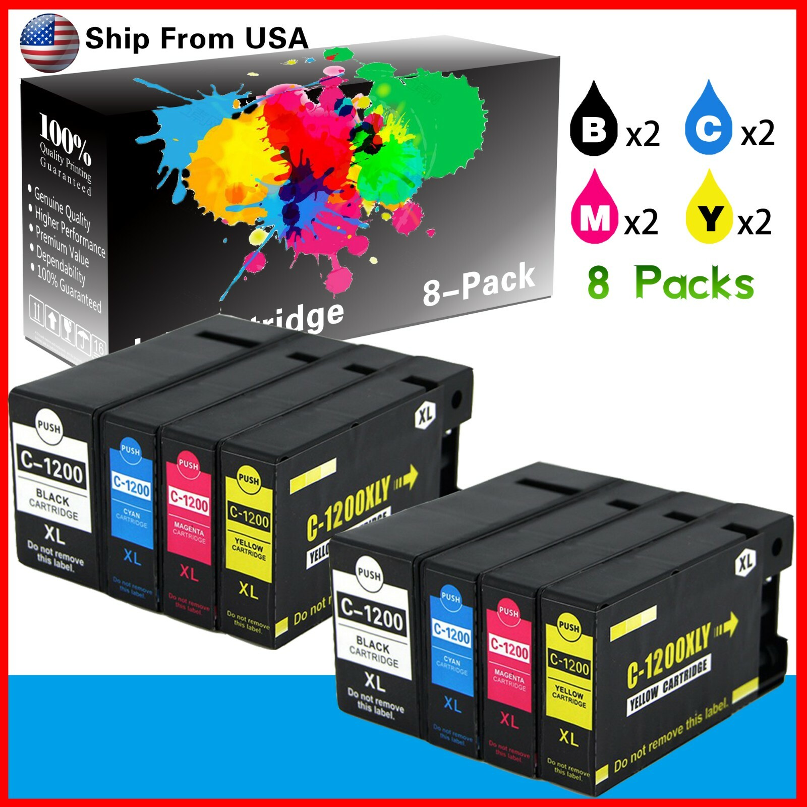8PK Canon PGI1200XL PGI-1200XL Ink Cartridge for MAXIFY MB2320 MB2720 Printer