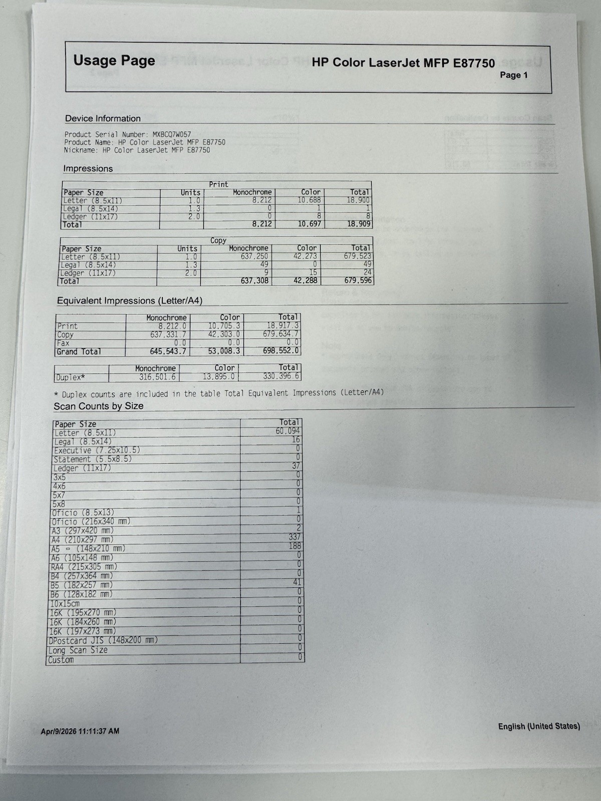 HP Color LaserJet MFP E877 (5QK03A) (W9170MC) 50PPM
