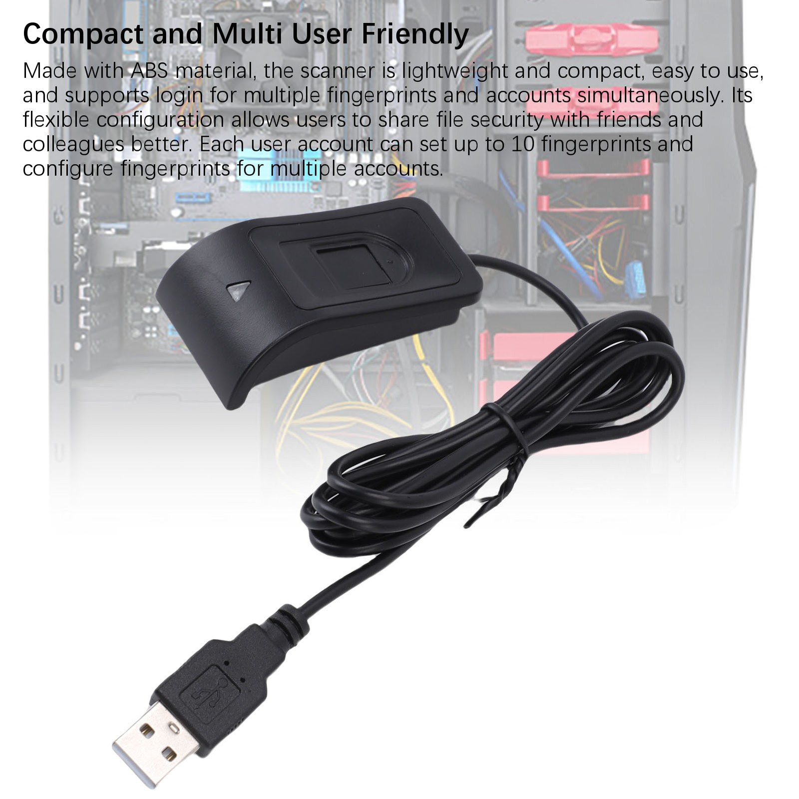 1 USB Fingerprint Scanner Compact Touch Biometric Reader For Desktop Black