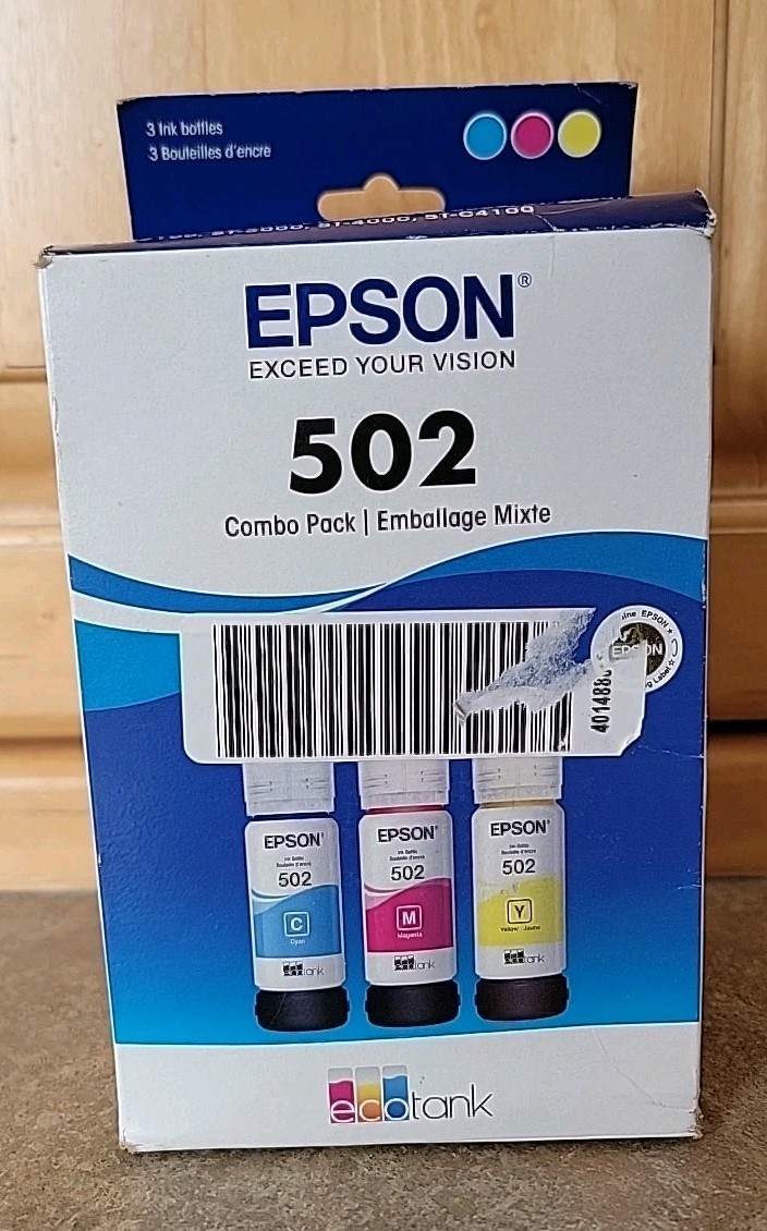 NEW Genuine Epson 502 Cyan Magenta Yellow Ink Bottles Ecotank 11/2026 Sealed Box