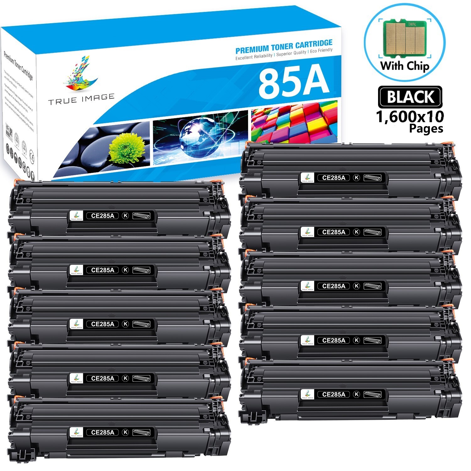 10pk CE285A Toner Cartridge For HP 85A Laserjet Pro P1102 P1102W M1132 M1212nf