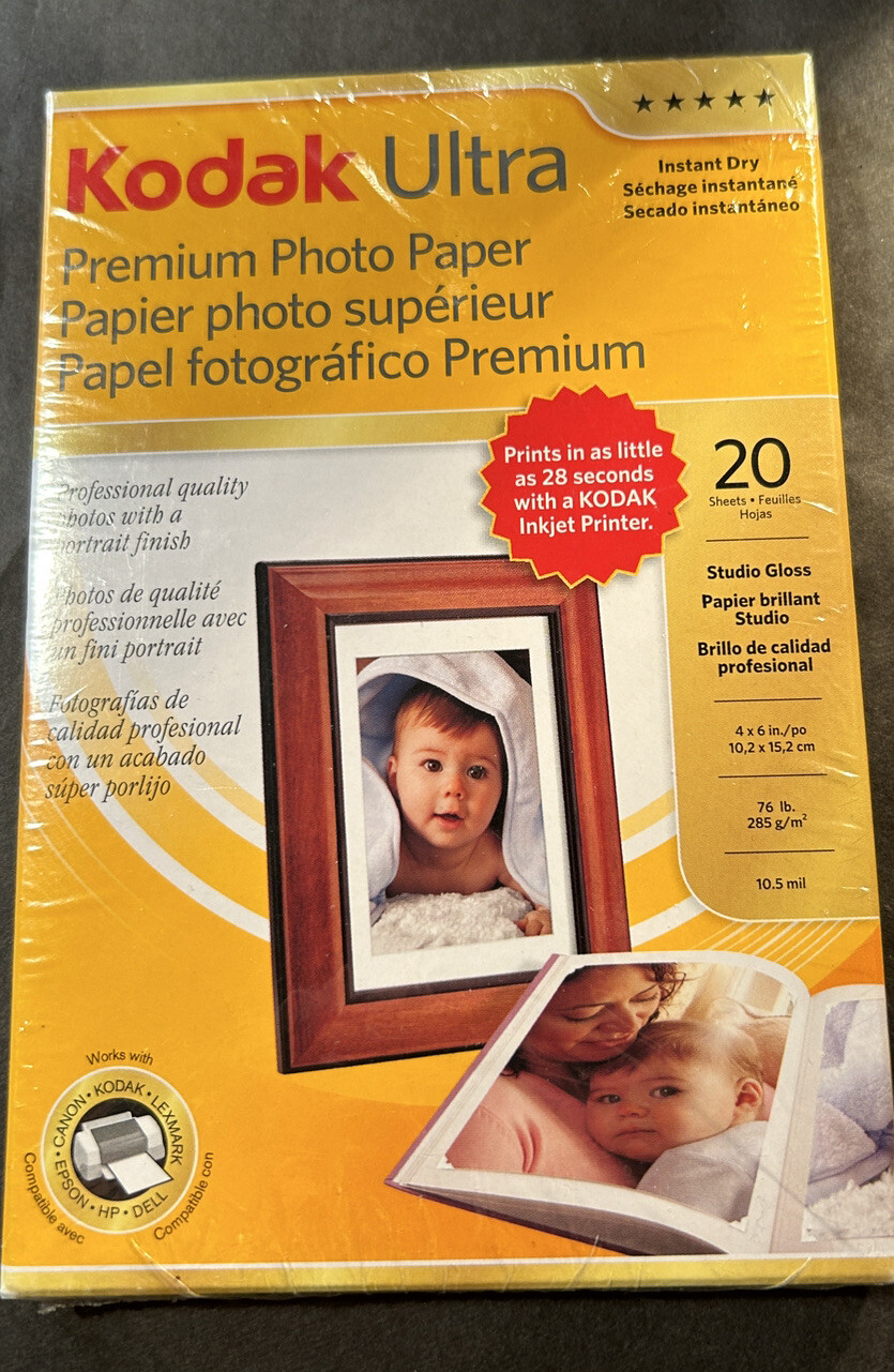 Kodak Ultra- Premium Photo Paper, Instant Dry, Studio Gloss, 4×6, 20 count, NEW