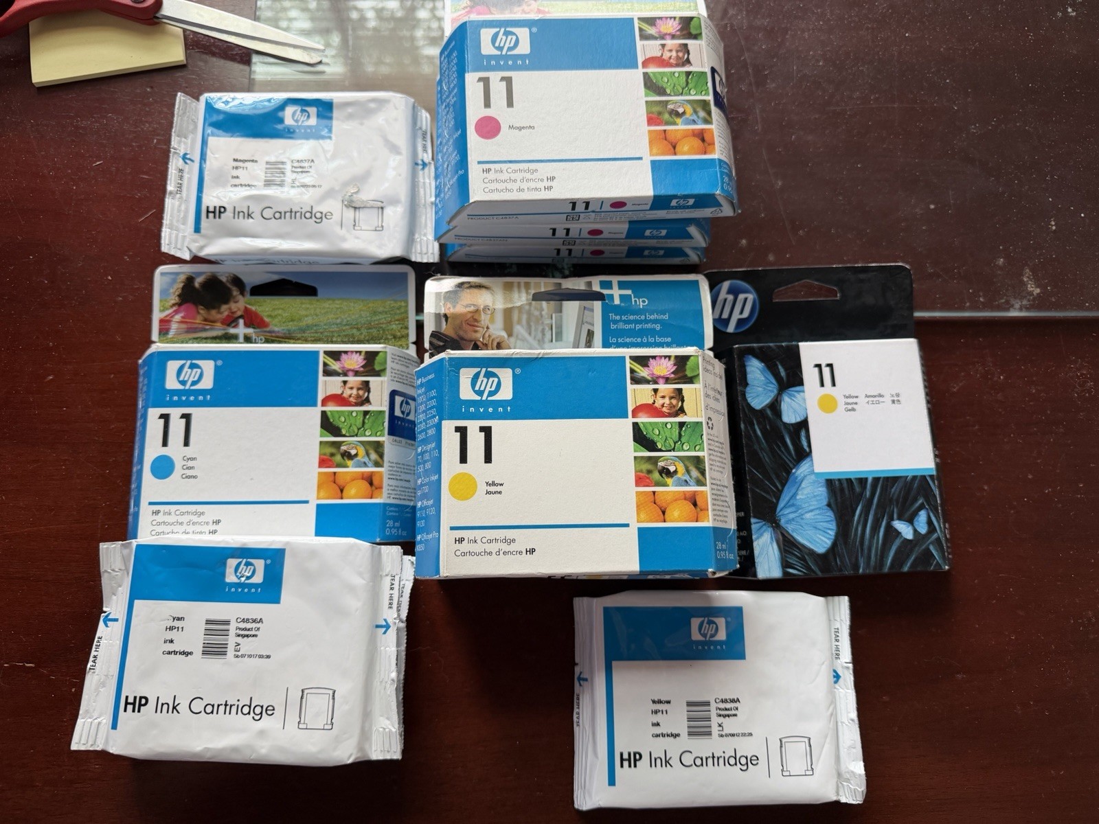 HP 11 Ink 3x C4836A Cyan 4x C4837A Magenta 5x C4838A Yellow OEM New Sealed LOT