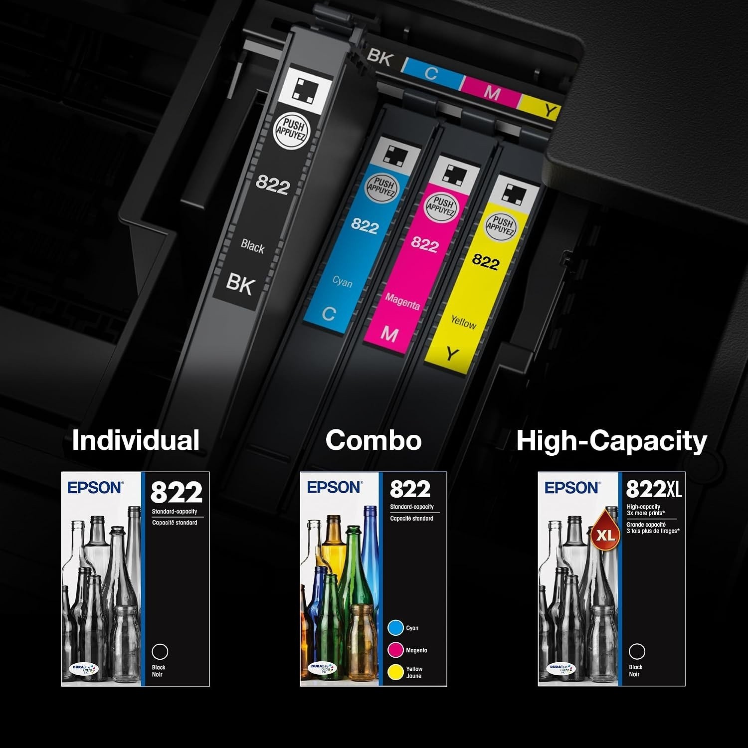 Epson 822, Color Standard-Capacity Ink Cartridges, C/M/Y/K 4-Pack