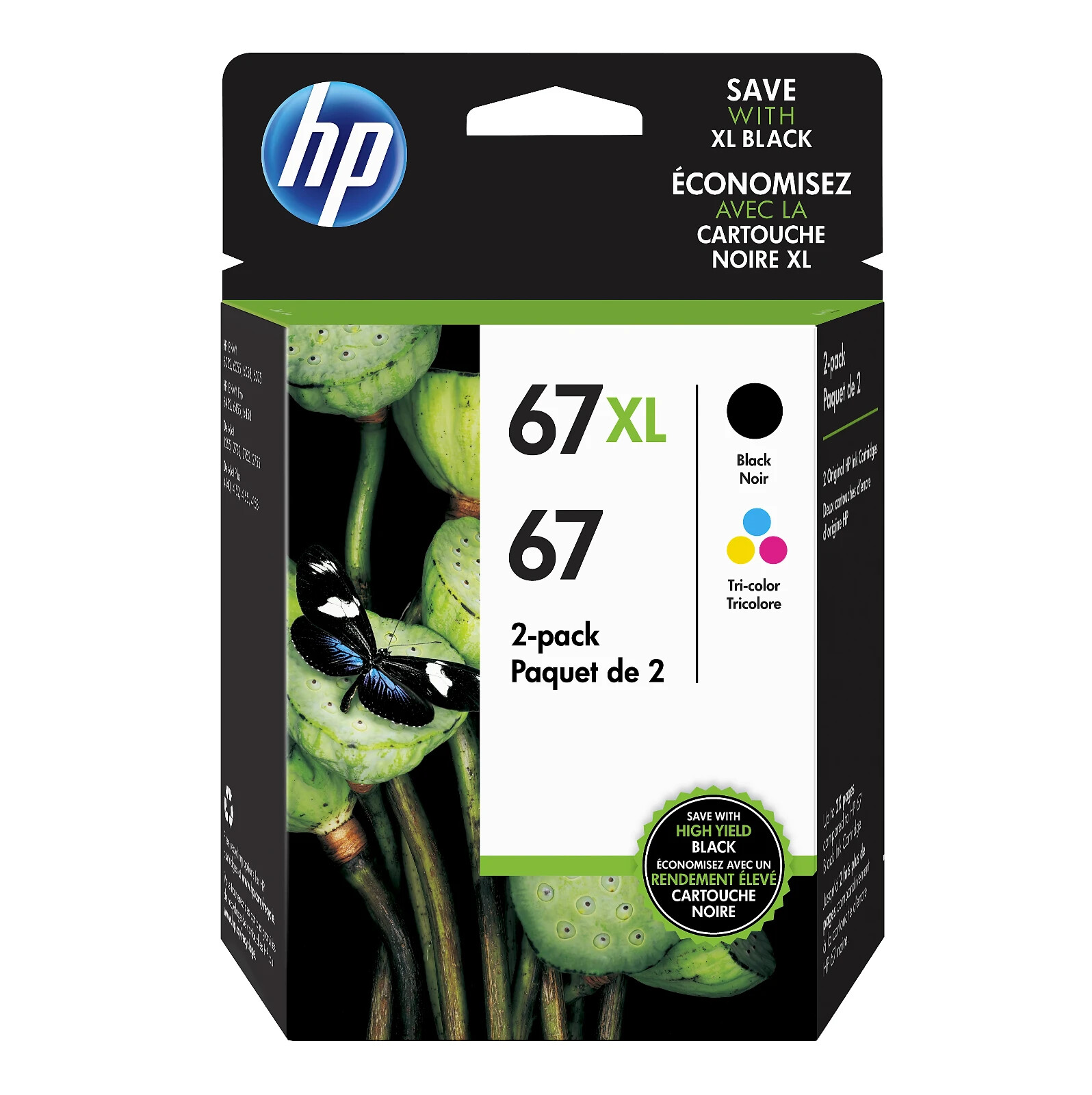 HP 67XL Black/67 Tri-Color High-Yield Ink Cartridges, Pack Of 2 | 3YP30AN