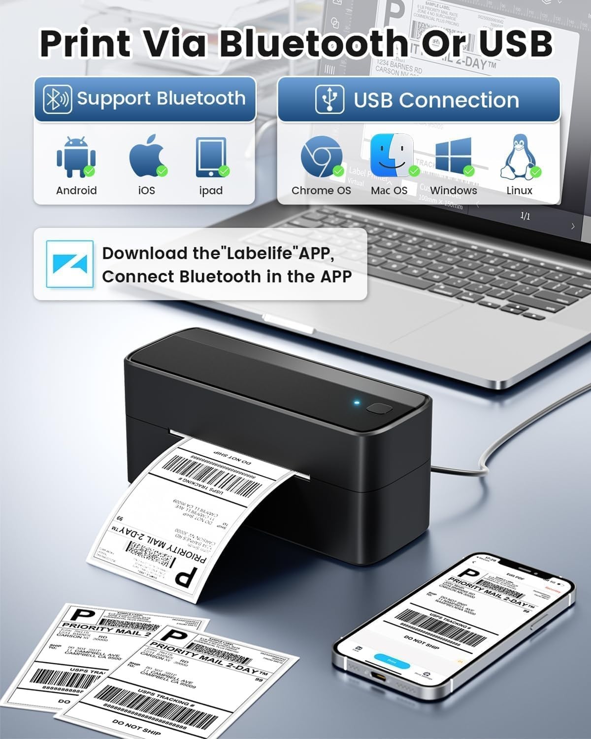 Bluetooth Thermal Label Shipping Printer 241BT Wireless Address Label Maker LOT