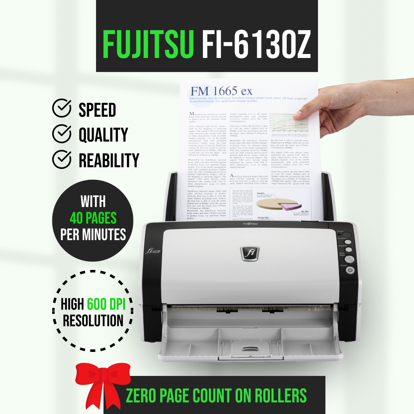 Fujitsu FI-6130Z Duplex Scanner | 🔥NEW Zero Page Count on Rollers & Trays