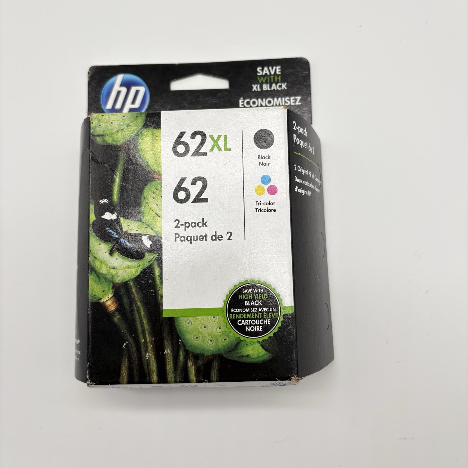 NEW HP 62XL Black & 62 Tri-Color Ink Cartridge 2-Pack N9H67FN (Expired Aug 2021)