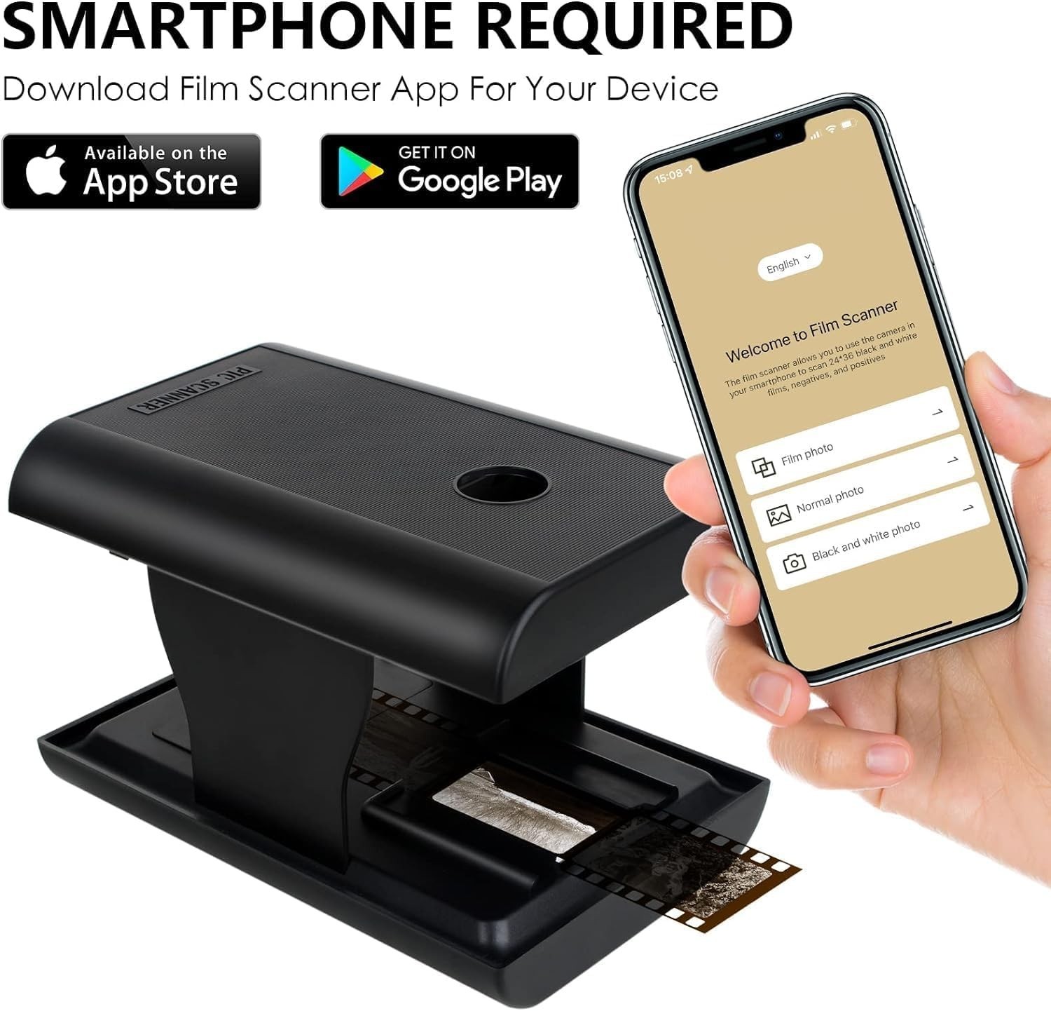 Mobile Film Scanner, 35mm Slide and Negative Scanner for Old Slides to Black