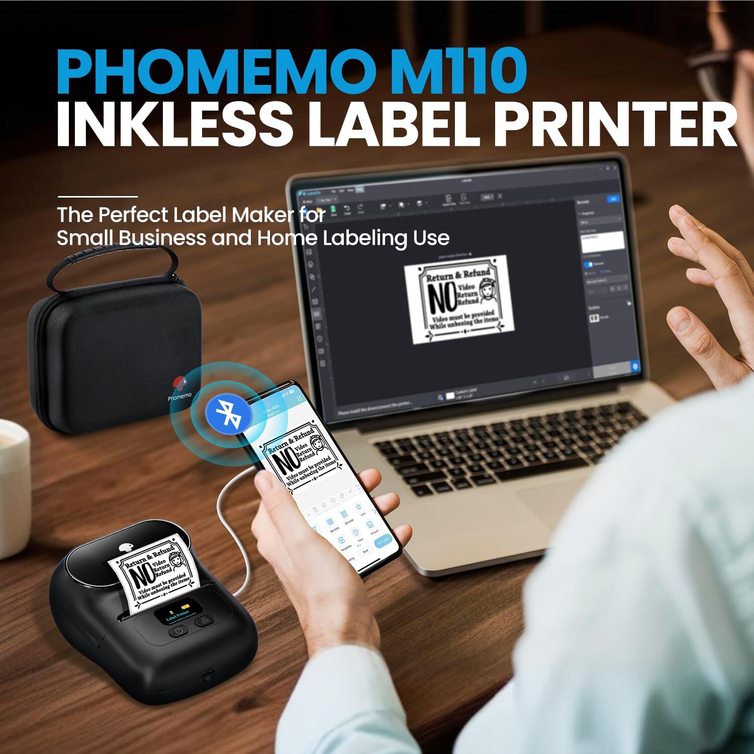 Phomemo M110 Label Maker Thermal Bluetooth Labeling Device Barcode Printer Lot