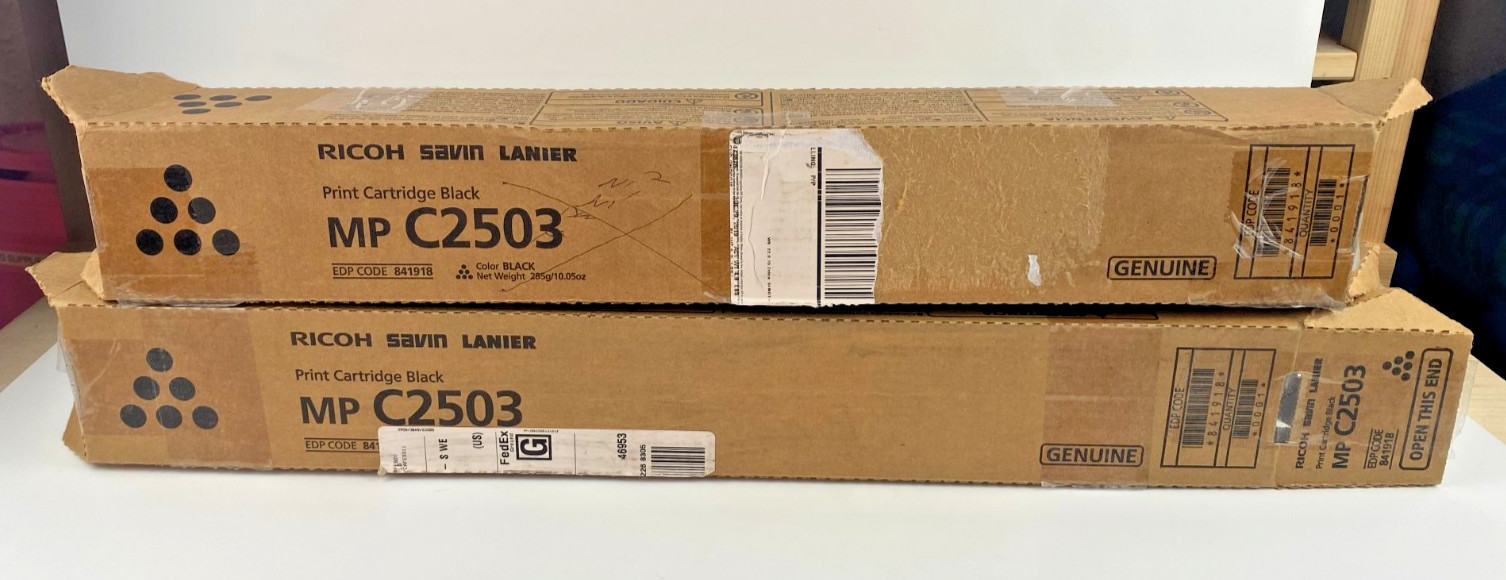 Lot of 2 Ricoh MP C2503 Print Cartridges Black, Genuine Toners, EDP Code 841918