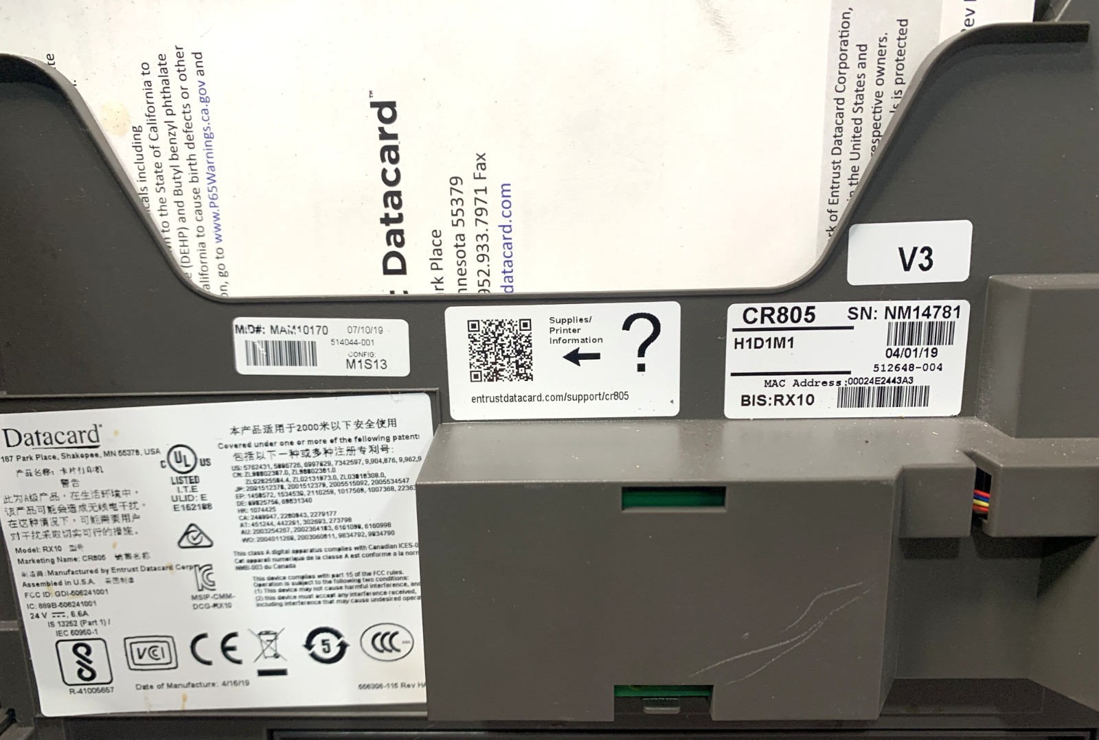 Entrust Datacard CR805 RX10 Security Color ID/Card Printer