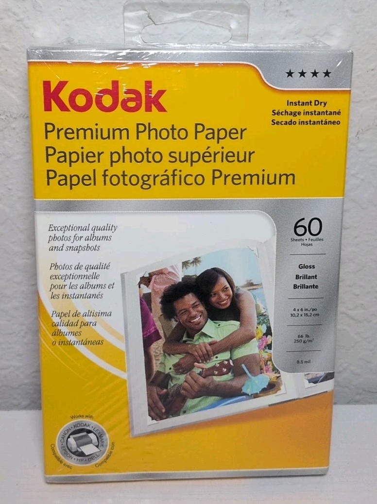 Kodak Premium Photo Paper Gloss 4″ x 6″ Instant Dry 60 sheets New Sealed B269