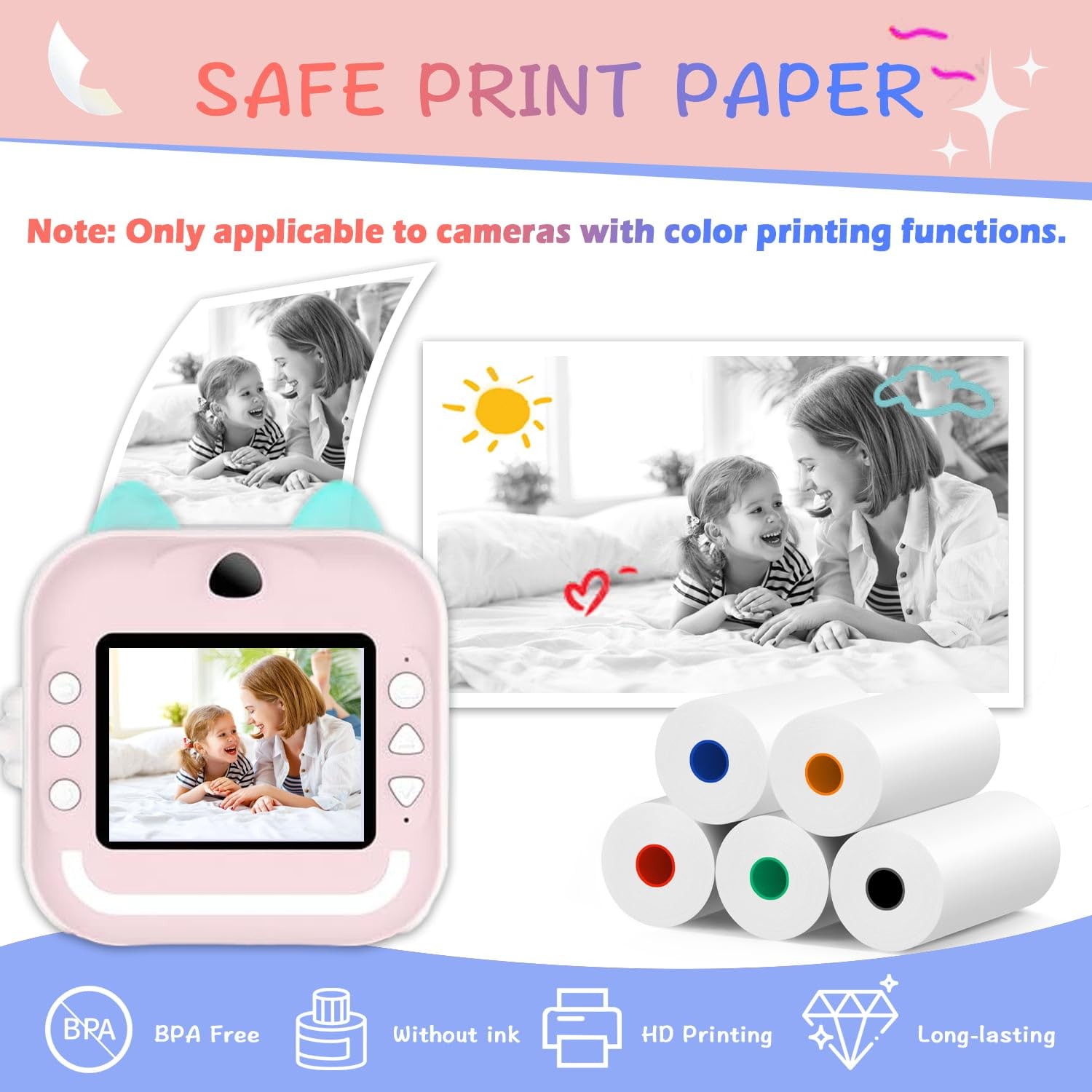 10 Rolls 5 Vibrant Single-Color Roll Refill, HD for Most Instant Cameras, BPS…