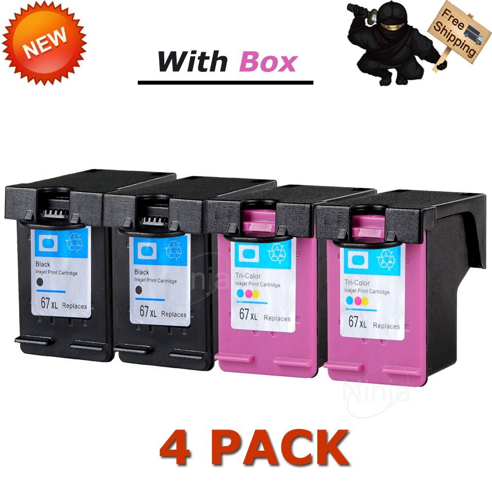4 Pack 67XL 67 XL Ink Set for HP ENVY DeskJet 1255 2722 2732 2752 4155 Printer