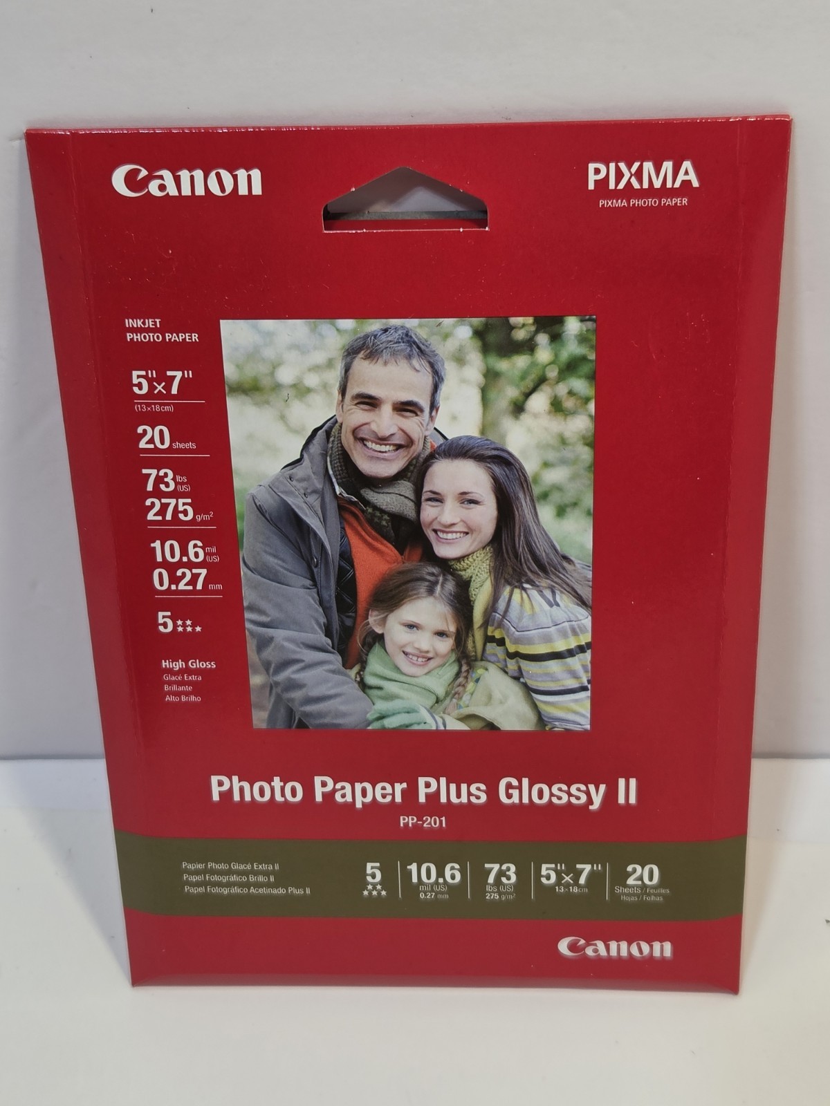 Canon PIXMA Photo Paper Plus Glossy II 5×7 PP-201 73lb 275g/m 20ct Inkjet Sealed