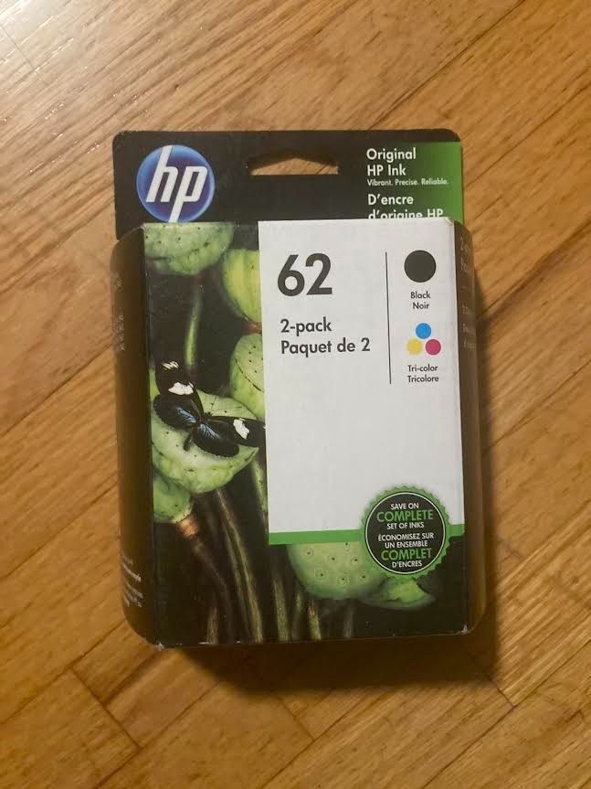 New Genuine HP 62 2-pack Black Tri-color Ink Cartridges Exp 03/2021