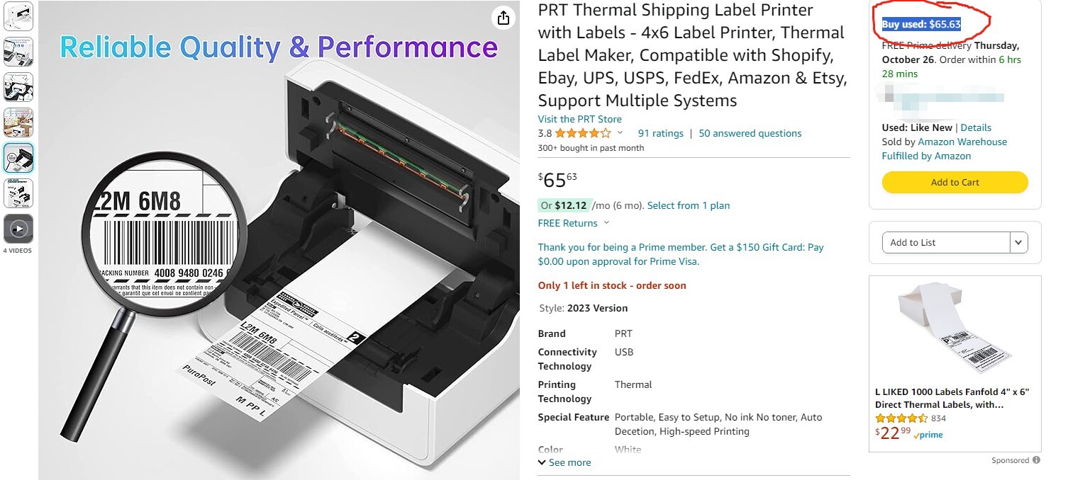 HPRT Direct Thermal Label Printer, 150mm/s High-Speed 4×6 Thermal Printer