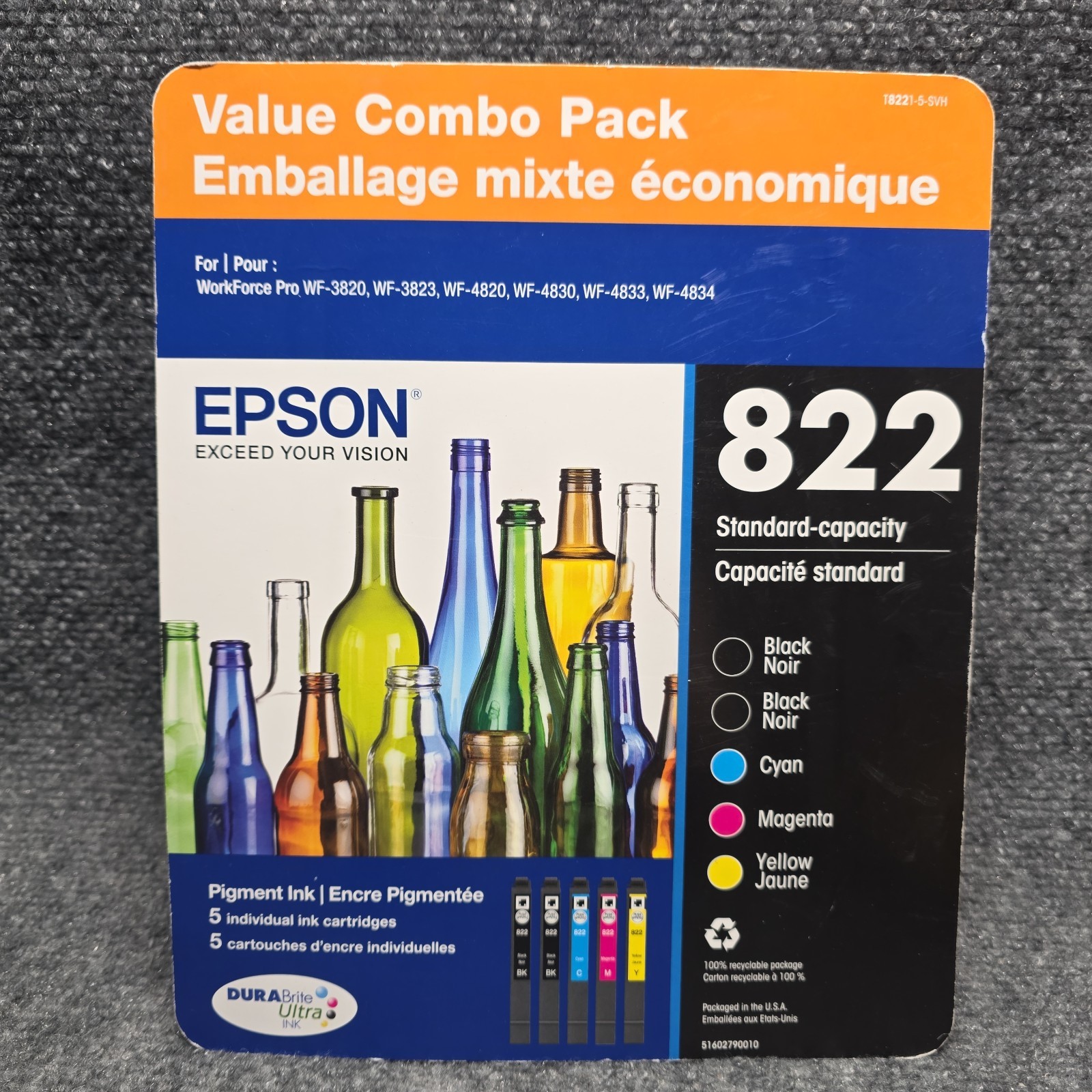 Epson Genuine 822 Black Cyan Magenta Yellow Cartridges T822120-BCS 2026 Sealed