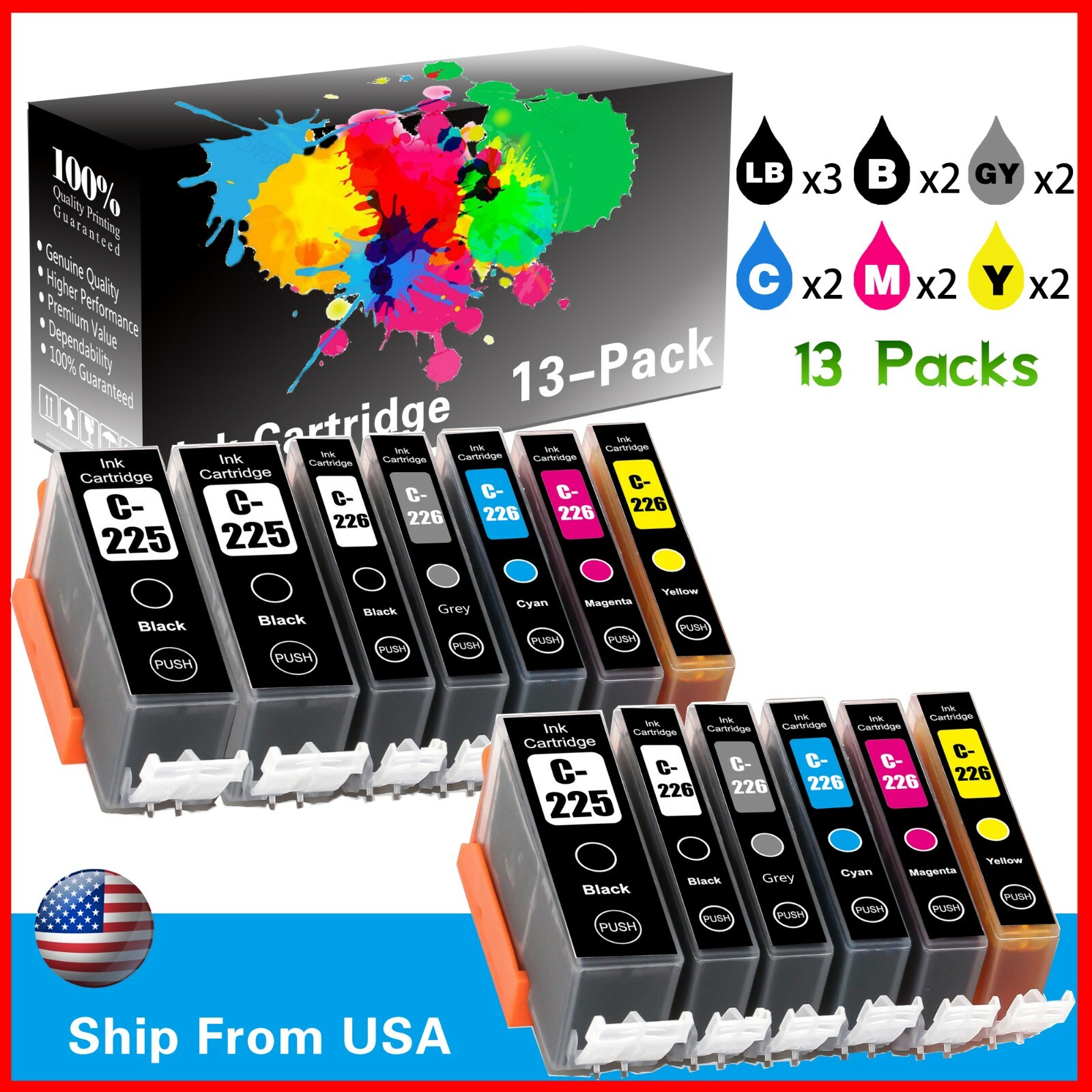 13 PK PGI225 CLI226 Ink Cartridge for Canon PIXMA MG6110 MG6120 MG8120