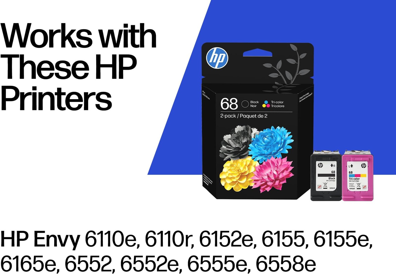 HP 68 Black/Tri-Color Ink Cartridges (2-Pack) | Works with Envy 6100e, 6500e …
