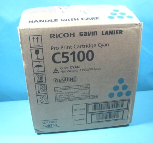 GENUINE RICOH SAVIN LANIER C5100 CYAN PRO PRINT CARTRIDGE – EDP 828353 – OPEN