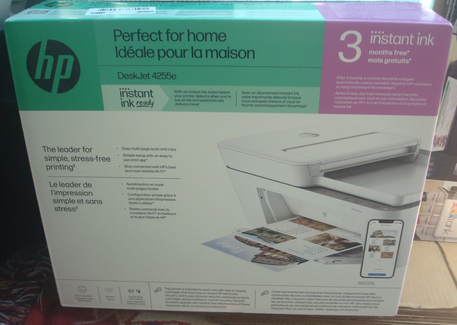 HP DeskJet 4255e Wireless All-in-One Color Printer Scanner Copier NEW