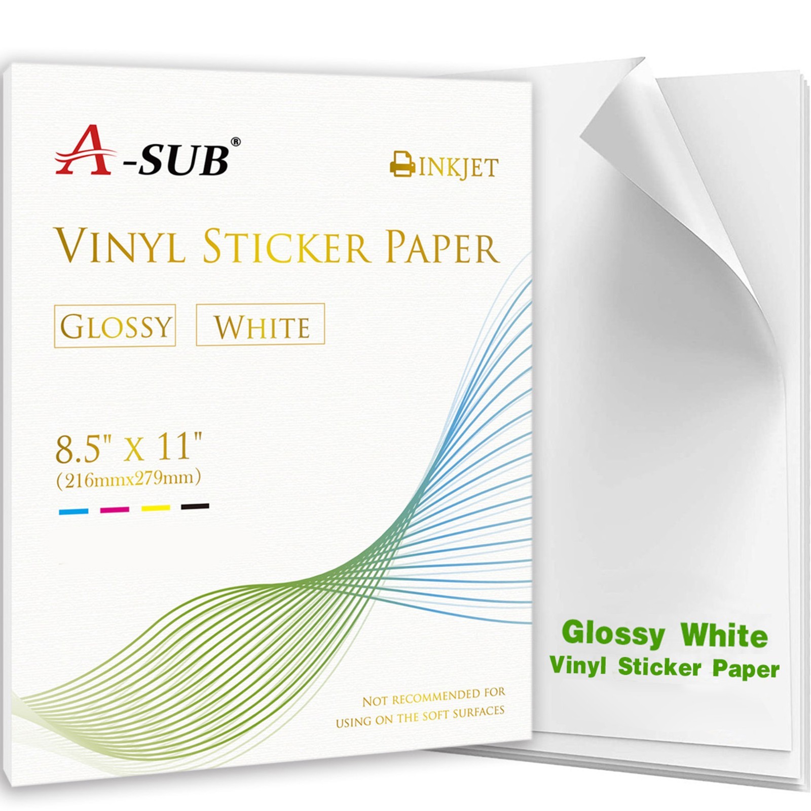 1000PK Bulk A-SUB Printable Vinyl Sticker Paper GLOSSY White Inkjet Printers