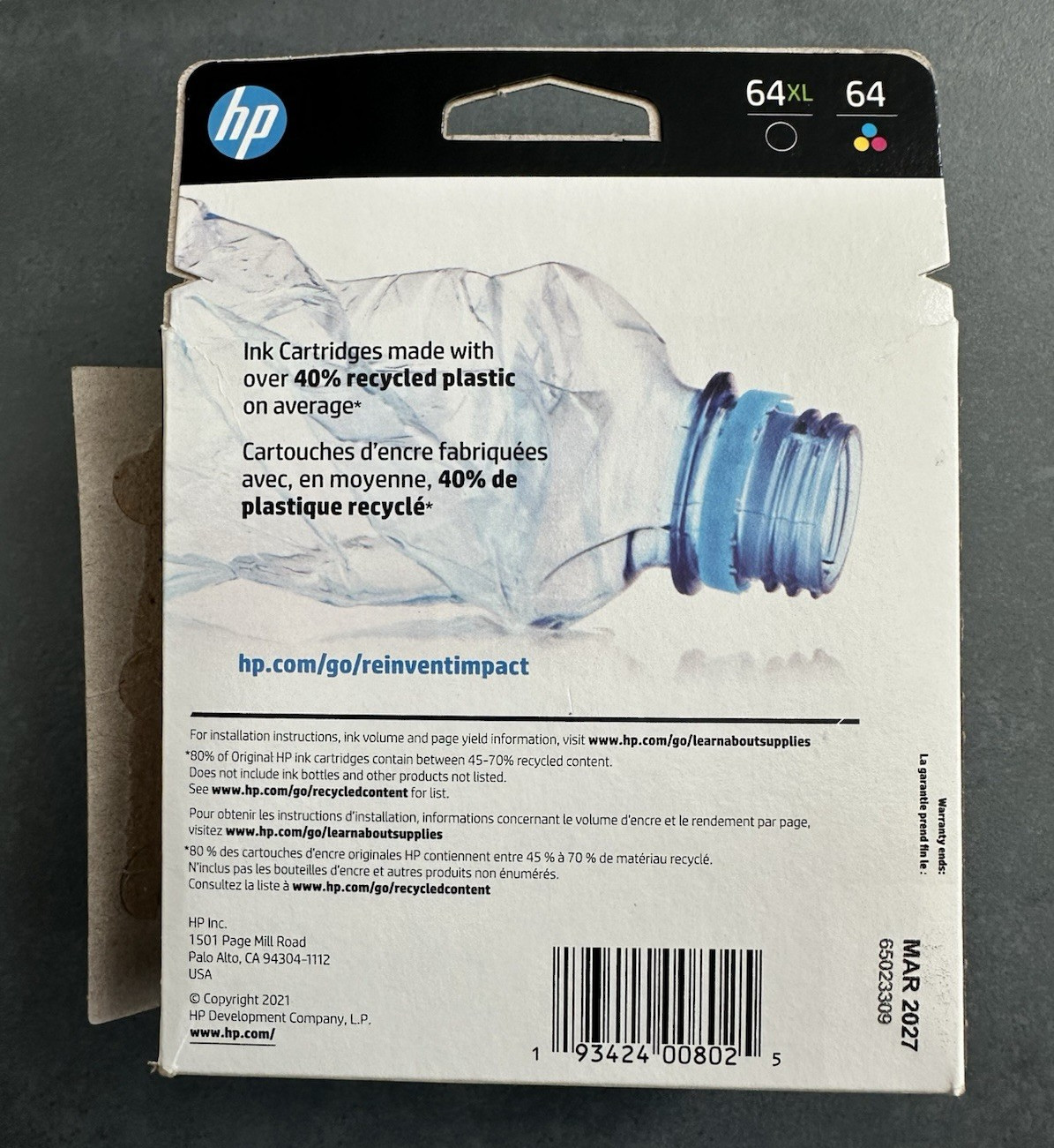 HP 64XL Black Cartridge Ink Exp MAR 2027 – One Cartridge ONLY N9J92A NEW