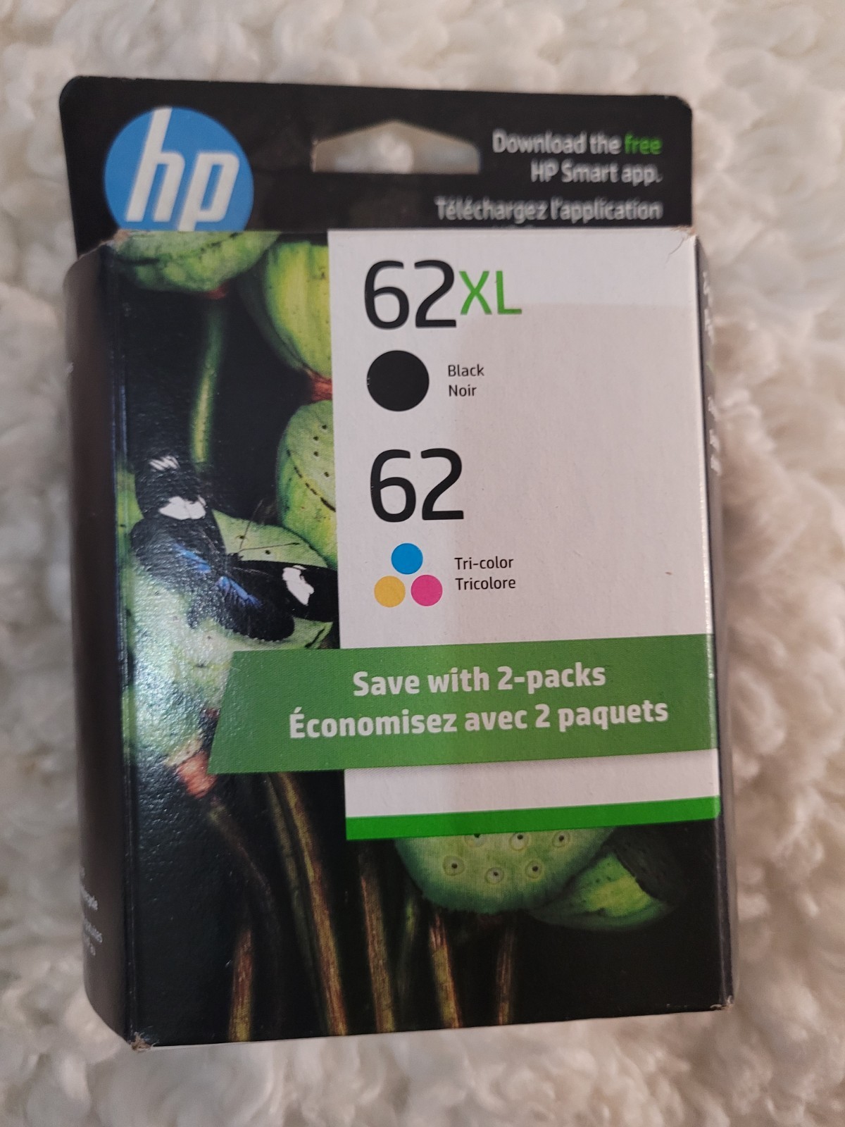 HP 62XL + 62 Black High Yield & Tri-Color Combo 2-Pack Cartriges 04/2024