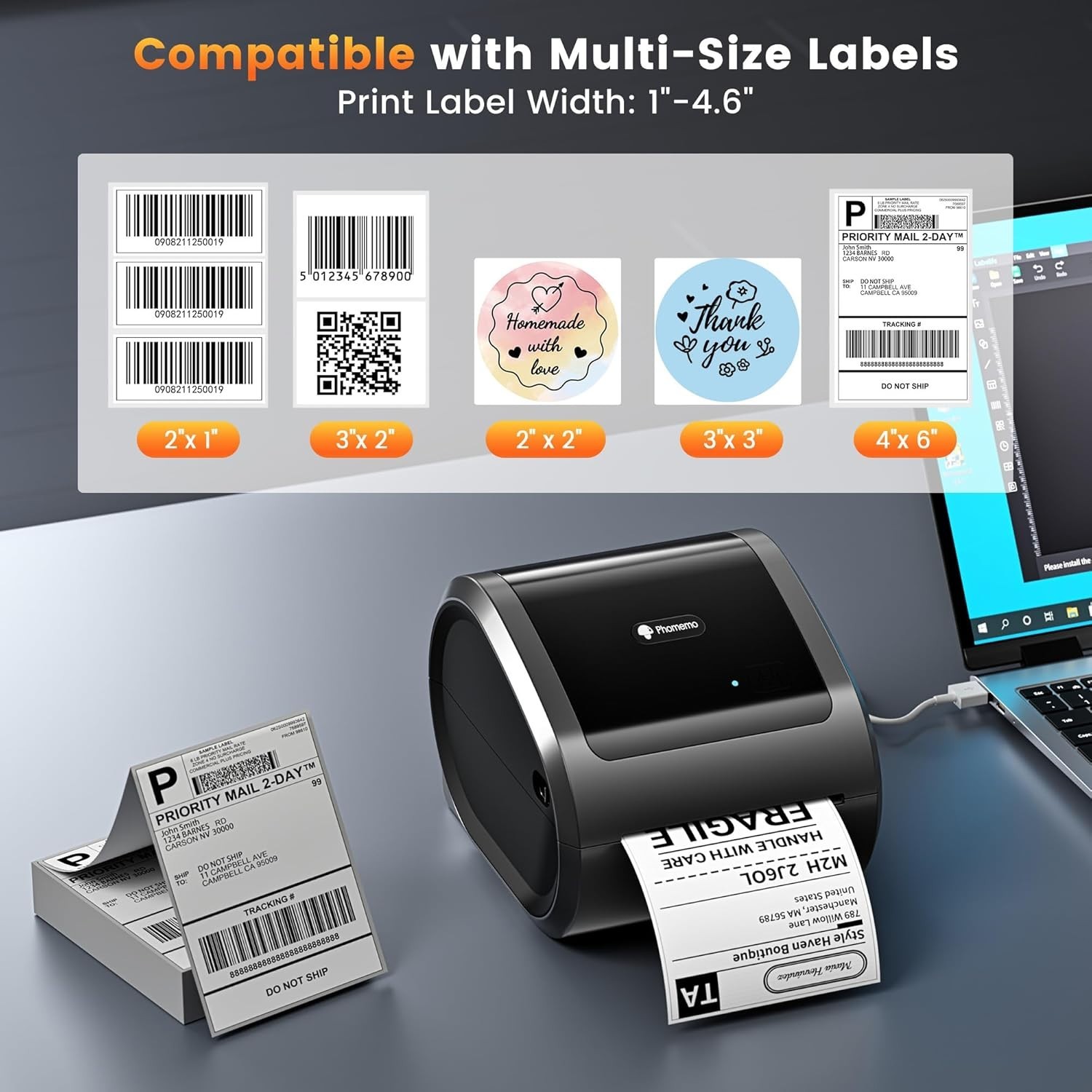 Phomemo Bluetooth Thermal Label Printer 4×6 Wireless Shipping Label Printer Lot