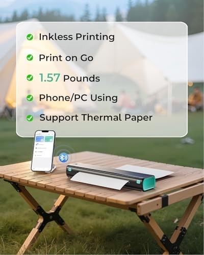 Bluetooth Thermal Printer Portable 8.5×11 Letter Inkless for Travel Home School
