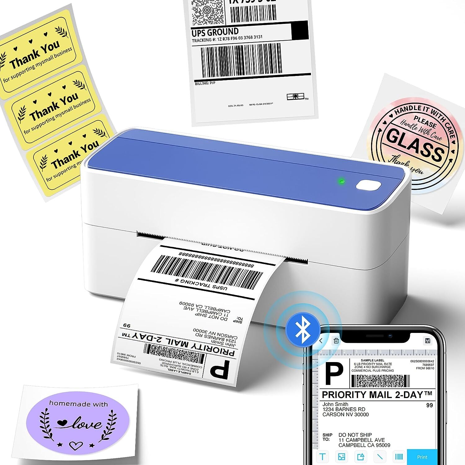 Bluetooth Thermal Shipping Label Printer Wireless 4×6 Support Phones&Windows lot