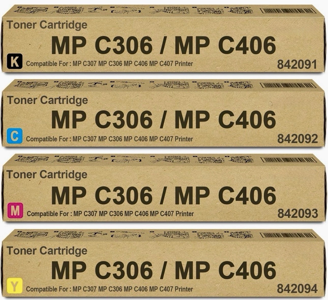 MP C406 MPC406 Toner Cartridge For Ricoh 4-pack