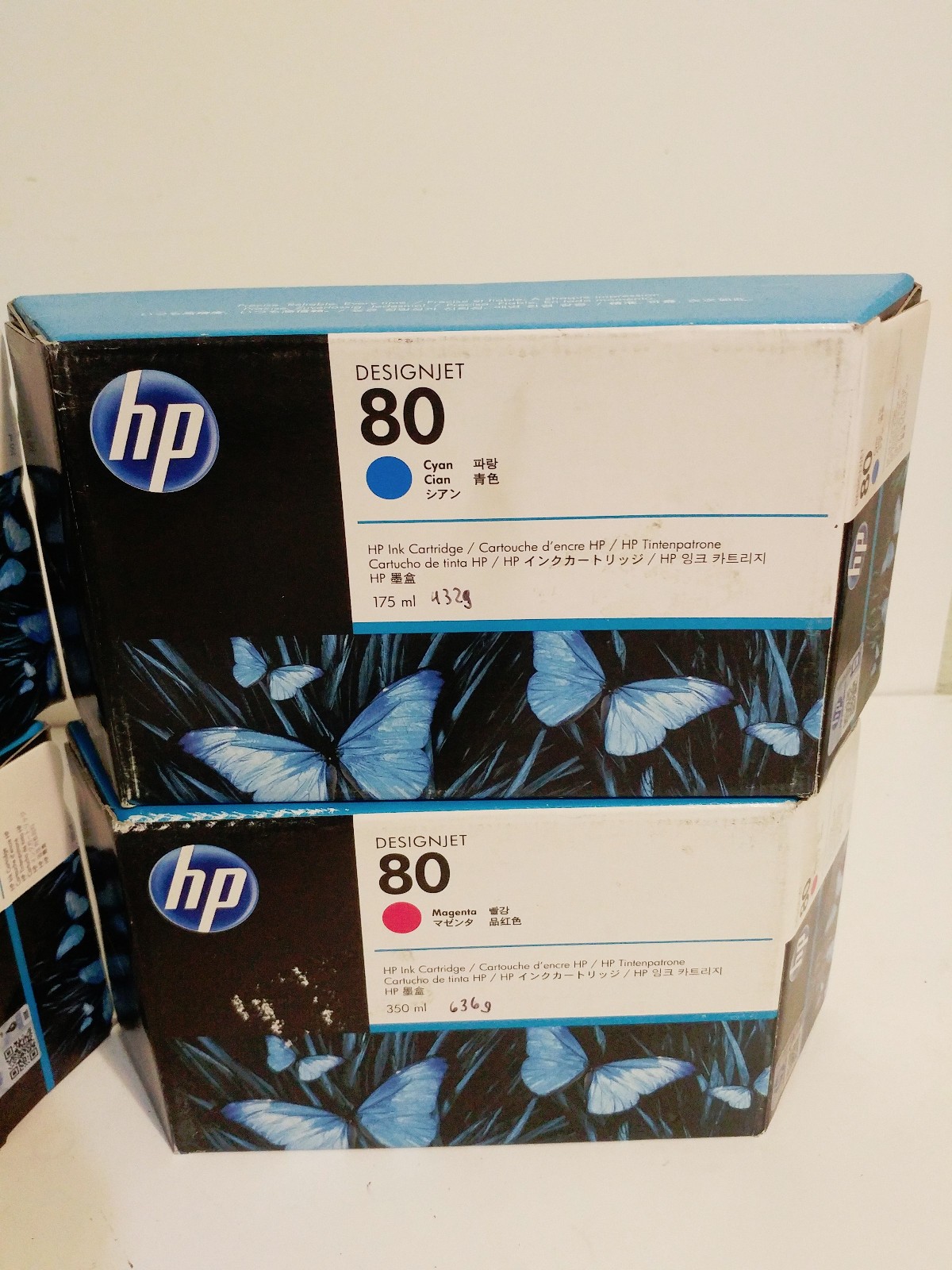HP 80 Ink Set Black Yellow Magenta Cyan DesignJet 1050 1055 Black Color New
