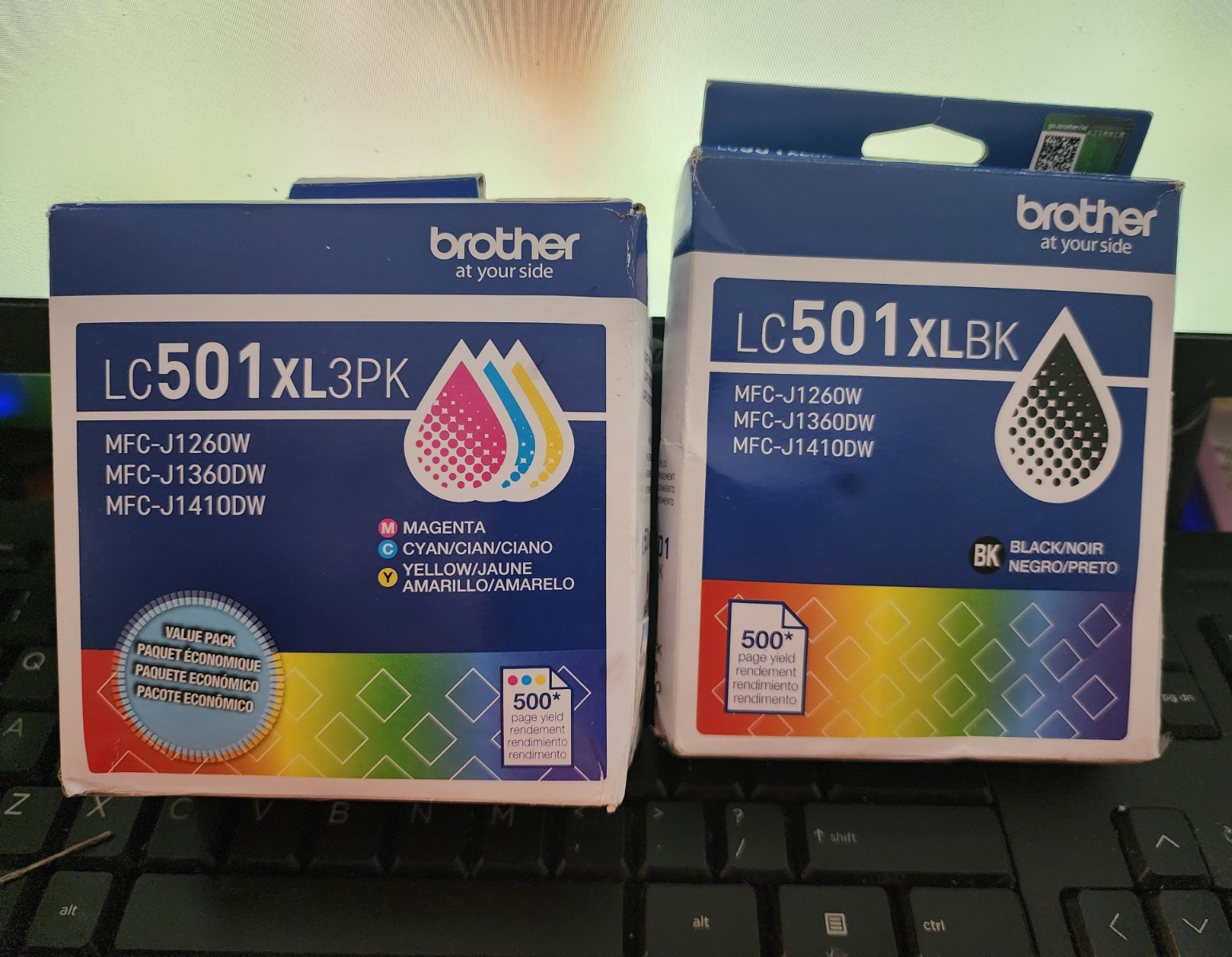 Brother Genuine LC501XL High-Yield Ink Cartridges CMYK LC501XL3PK/LC501XLBK