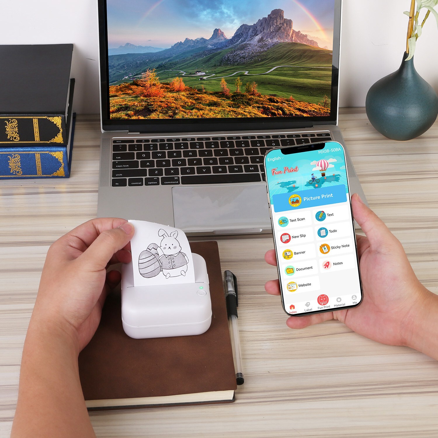 Mini Pocket Thermal Printer Wireless Inkless Photo Maker Machine or Label Paper
