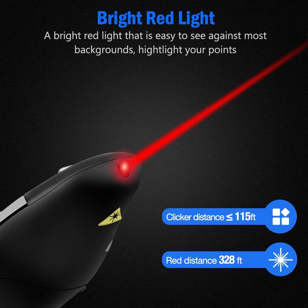 Wireless Presentation Remote 2.4GHz USB A C Slide Advancer Black D300 Clicker