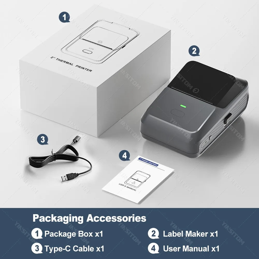 YINSITOM 20-50mm Mini Thermal Printer Bluetooth Barcode Label Sticker Maker