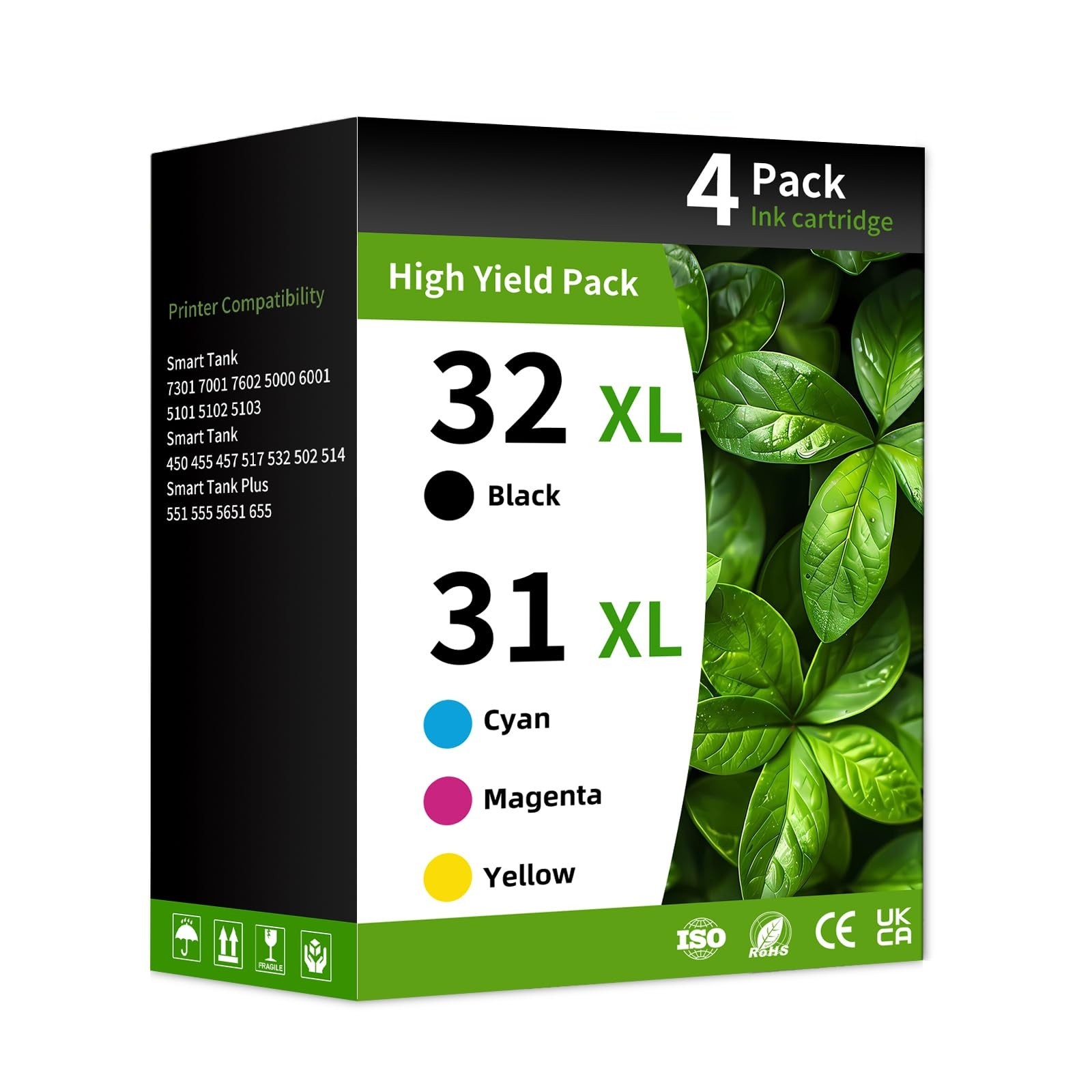 31 32XL Refill Ink Bottle Set Compatible for Smart Tank Printers – Black, Cyan,